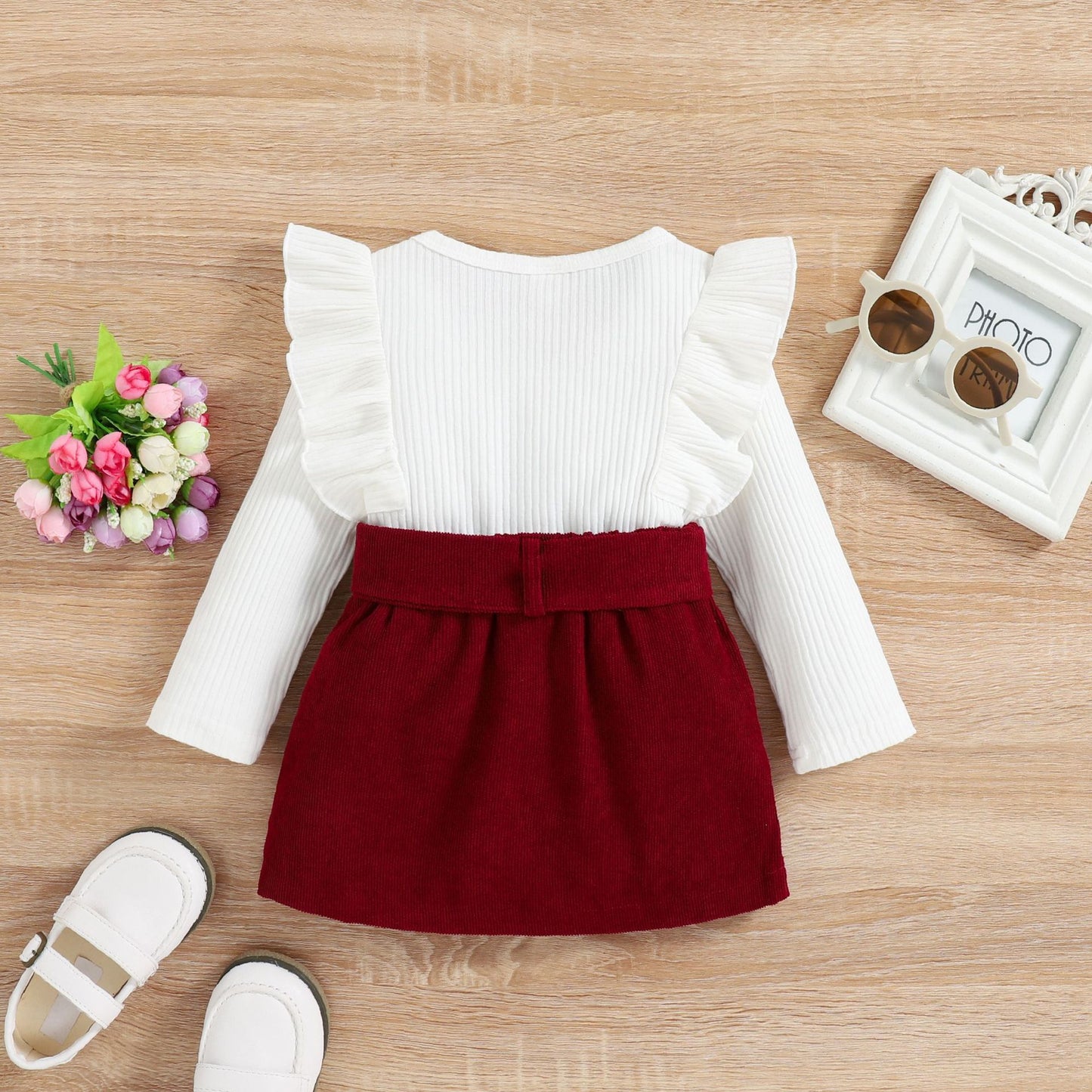 Girls Lace Long-sleeved Corduroy Suit