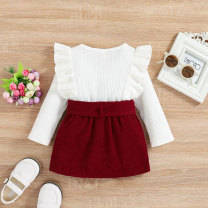 Girls Lace Long-sleeved Corduroy Suit