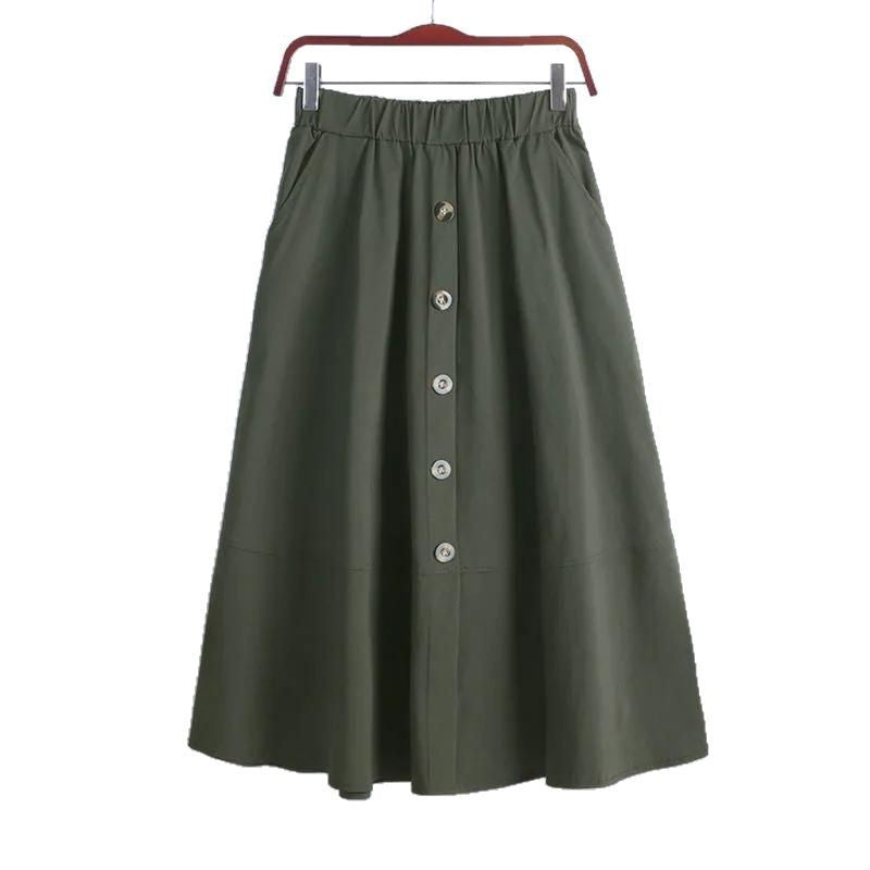 Button Elastic Waist Big Hem Skirt