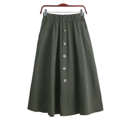 Button Elastic Waist Big Hem Skirt