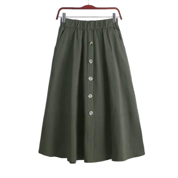 Jupe boutonnée à taille élastique et large ourlet