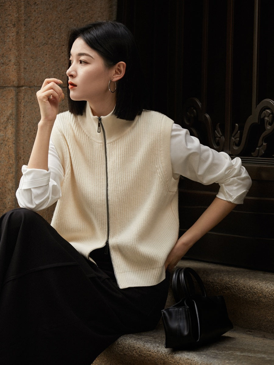 Women's Loose-Knit Wool Cardigan Vest