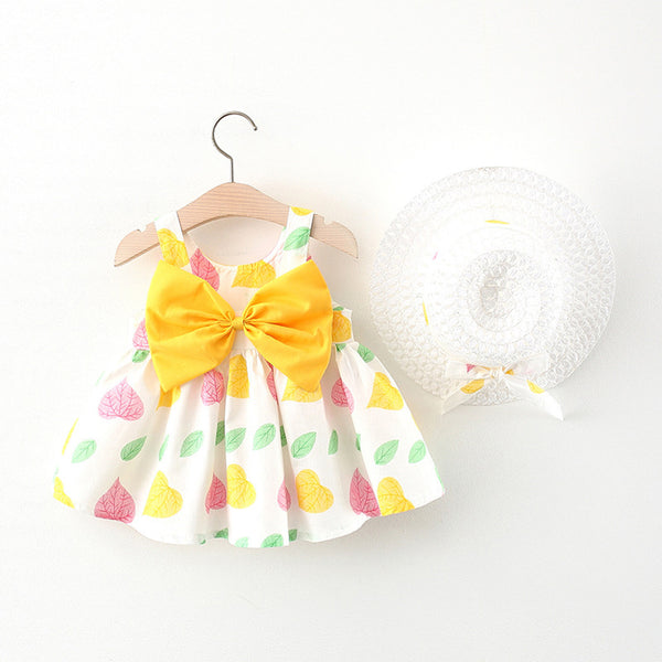 Baby Girl Print Bow Suspender Dress