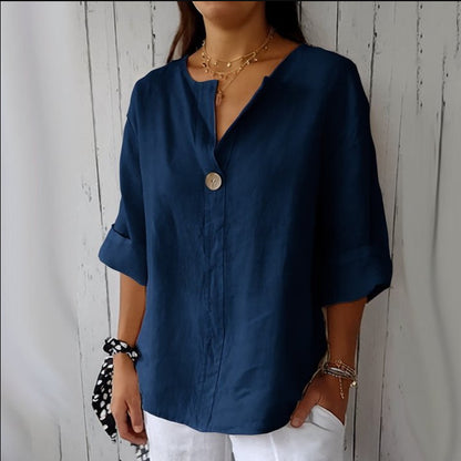 Cotton And Linen Button Tops
