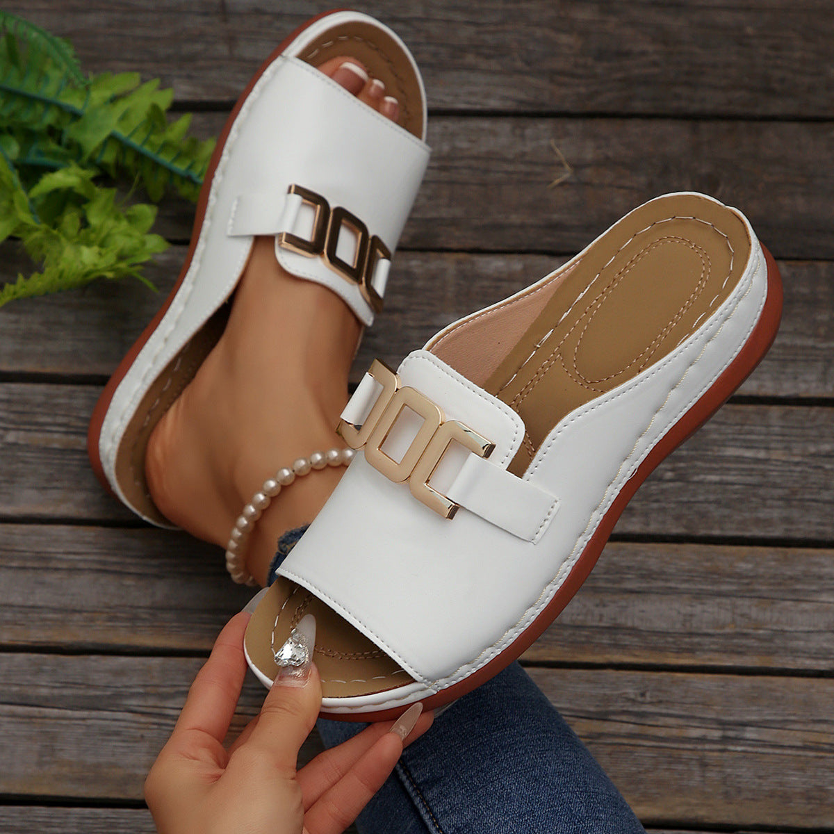 Women's Chain Wedge Platform Sandals | Peep-Toe Slides