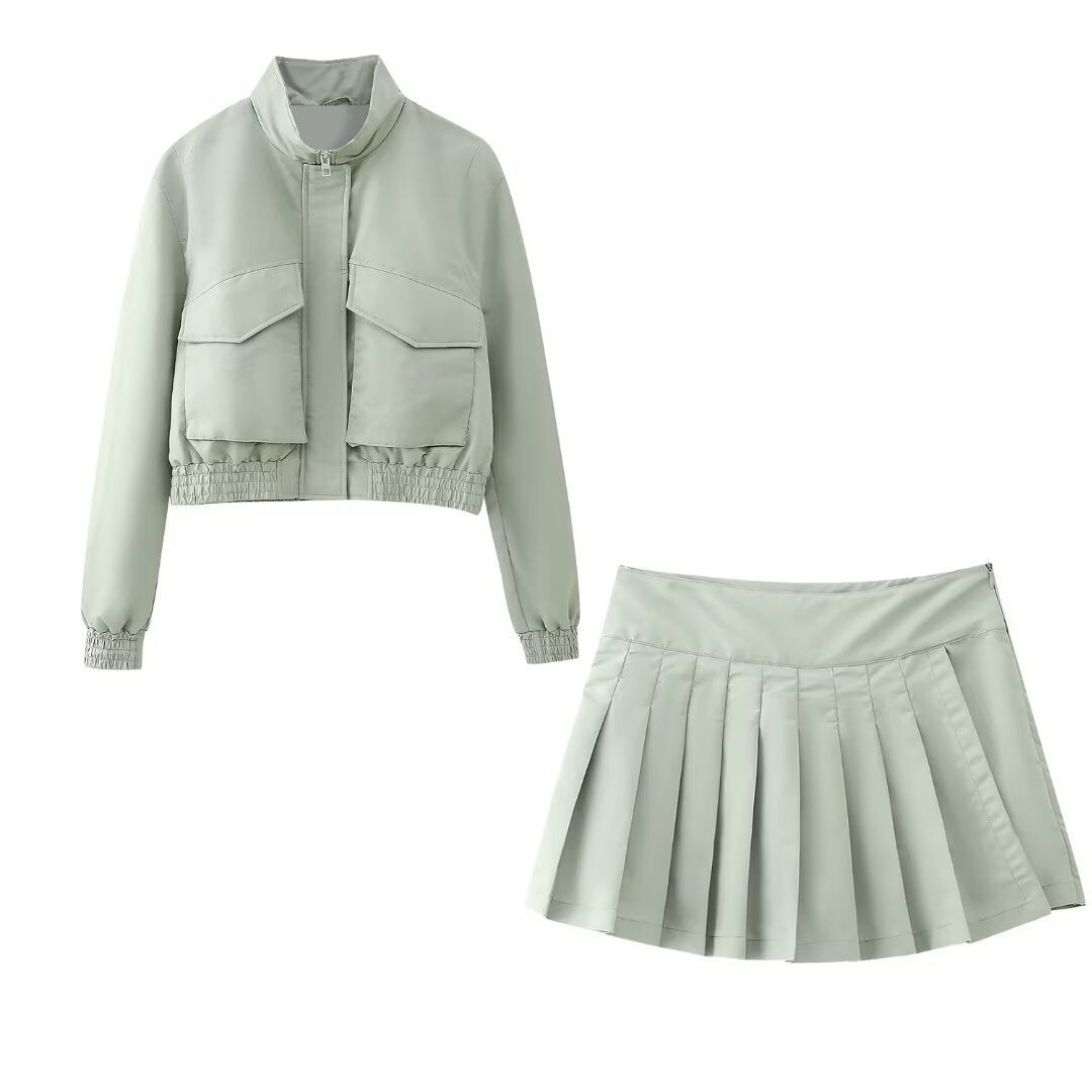 zipper jacket+pants skirt set