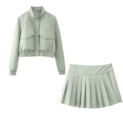 zipper jacket+pants skirt set