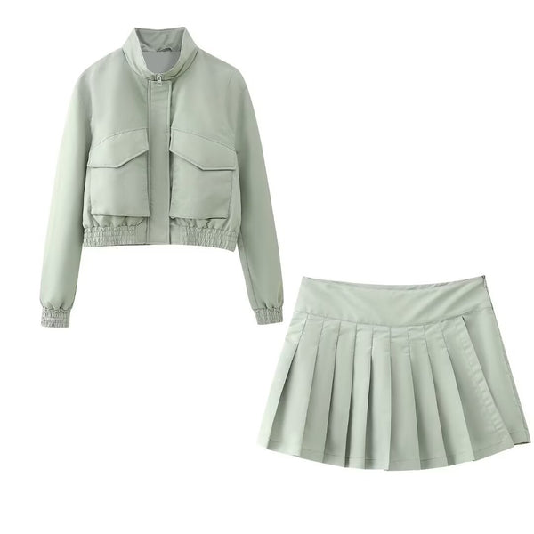 zipper jacket+pants skirt set