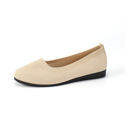 Women's Knit Mesh Slip-On Flat Shoes – Breathable Round Toe Casual Flats