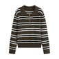 Women's Striped Long Sleeve Polo Knit Top