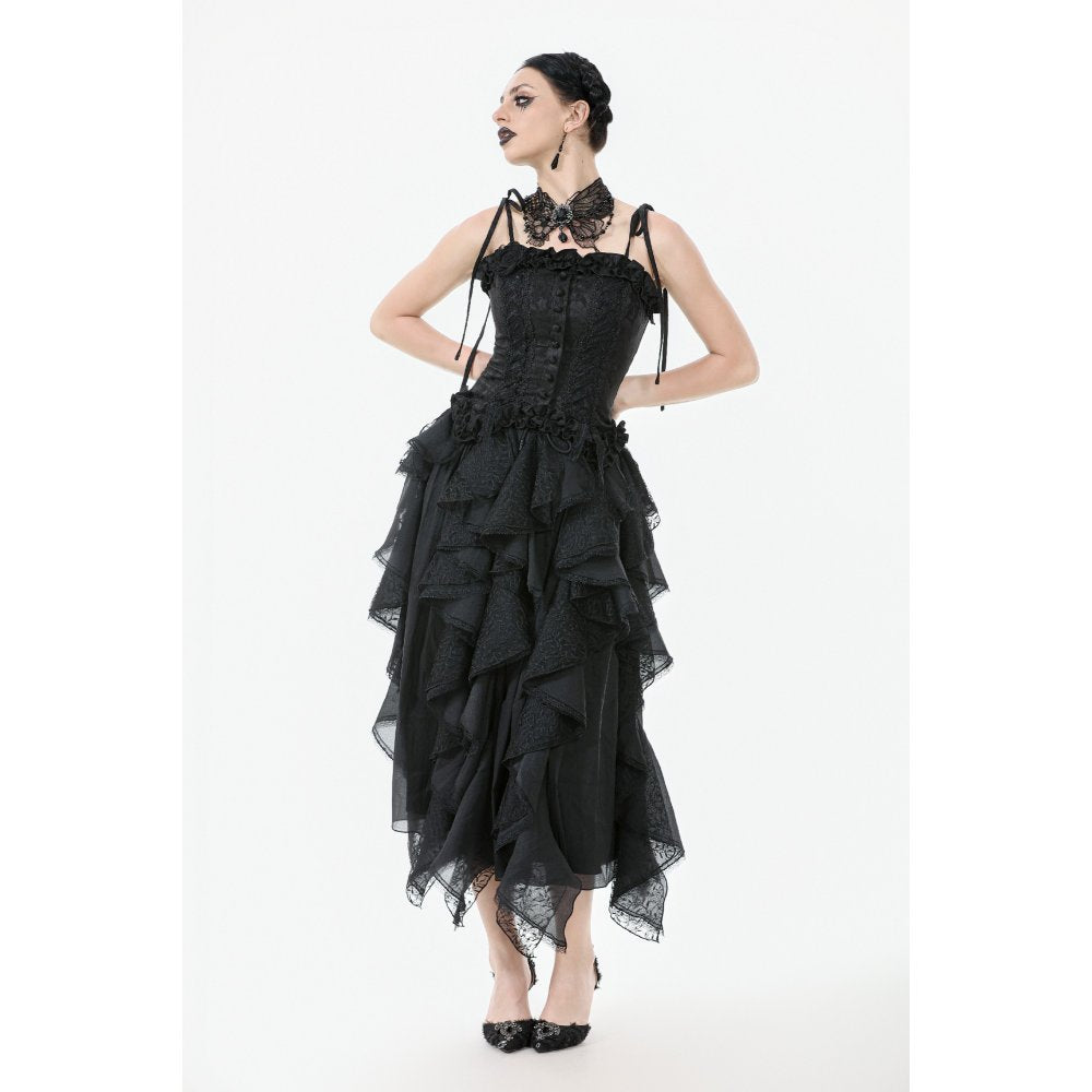 Dark in Love Morrigan Ruffled Goth Midi Skirt in Black