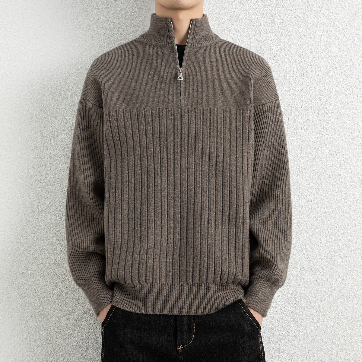 Men's  Relaxed Fit Stand Collar Knitted Jacket