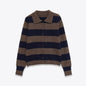 Women's long sleeved polo collar striped knitted sweater