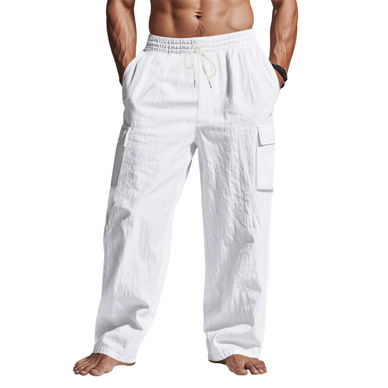 Men's Workwear Multi-pocket Straight Linen Pants