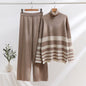 knitted sweater, high waist loose wide leg pants set,