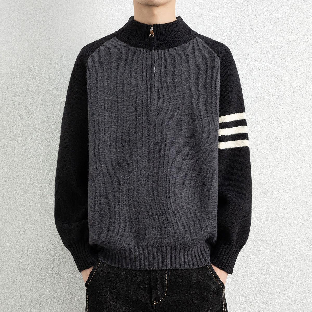 Mock Neck Zipper Knit Sweater