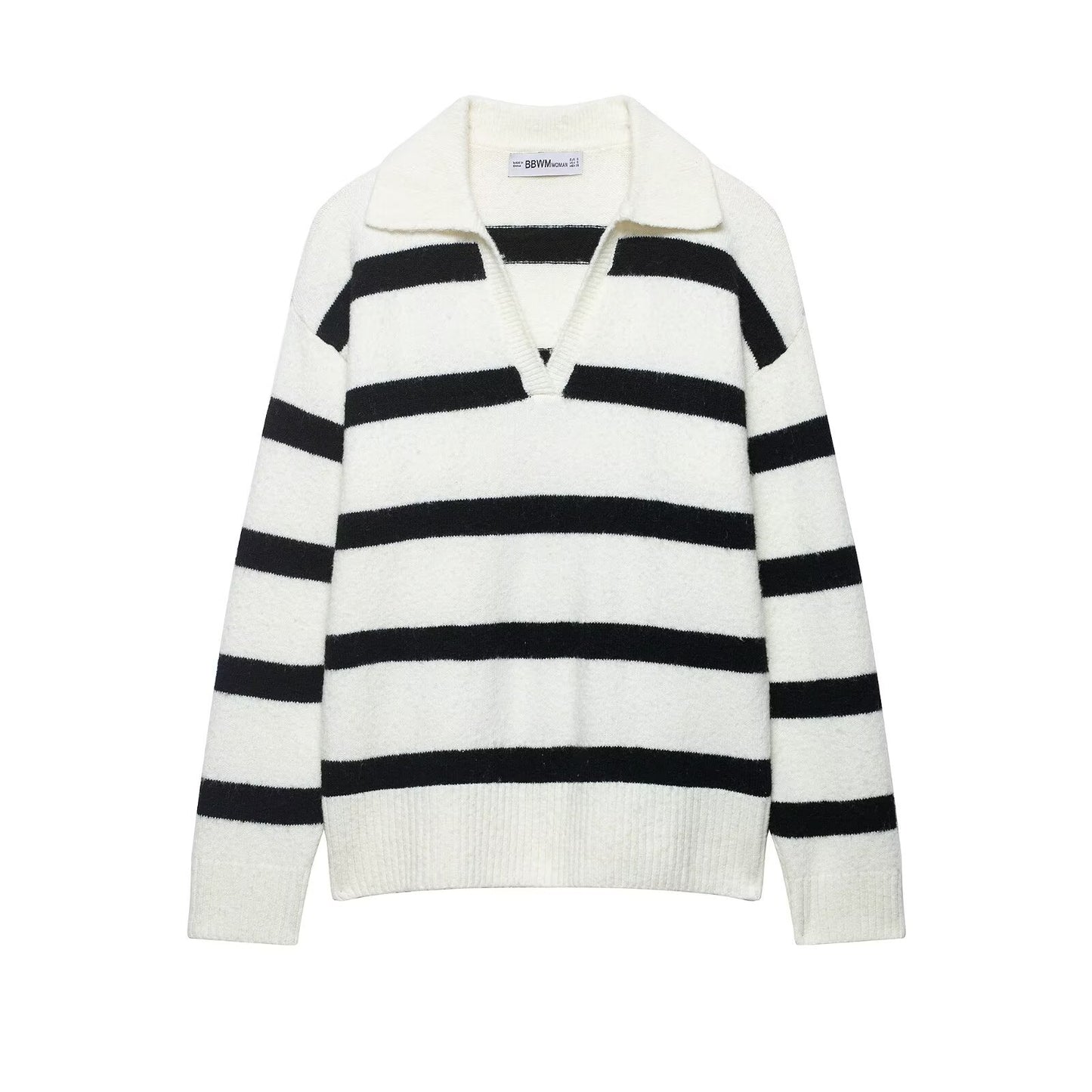 Lazy style soft and sticky striped contrasting pullover sweater