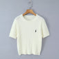 College style round neck embroidered short sleeved knitted sweater
