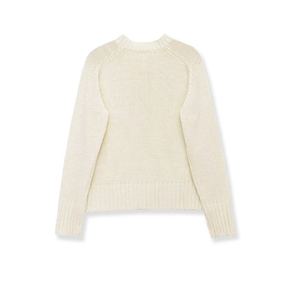 Long sleeved round neck single breasted threaded knit sweater