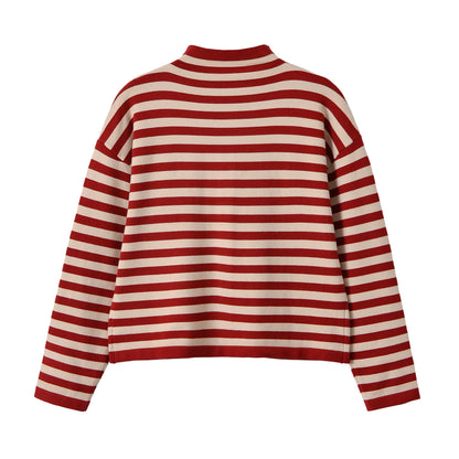 Stand up collar striped cardigan top