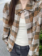Style Plaid Shirt Women's Casual Loose Fit Polo Collar Long Sleeve
