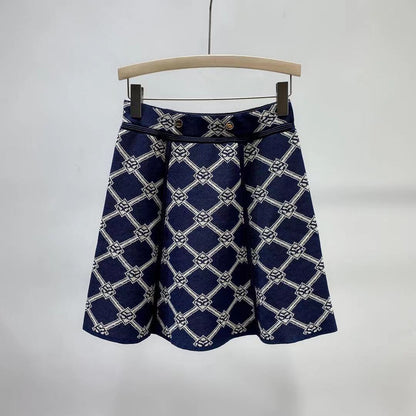 New knitted V-neck top+high waisted A-line hip hugging skirt