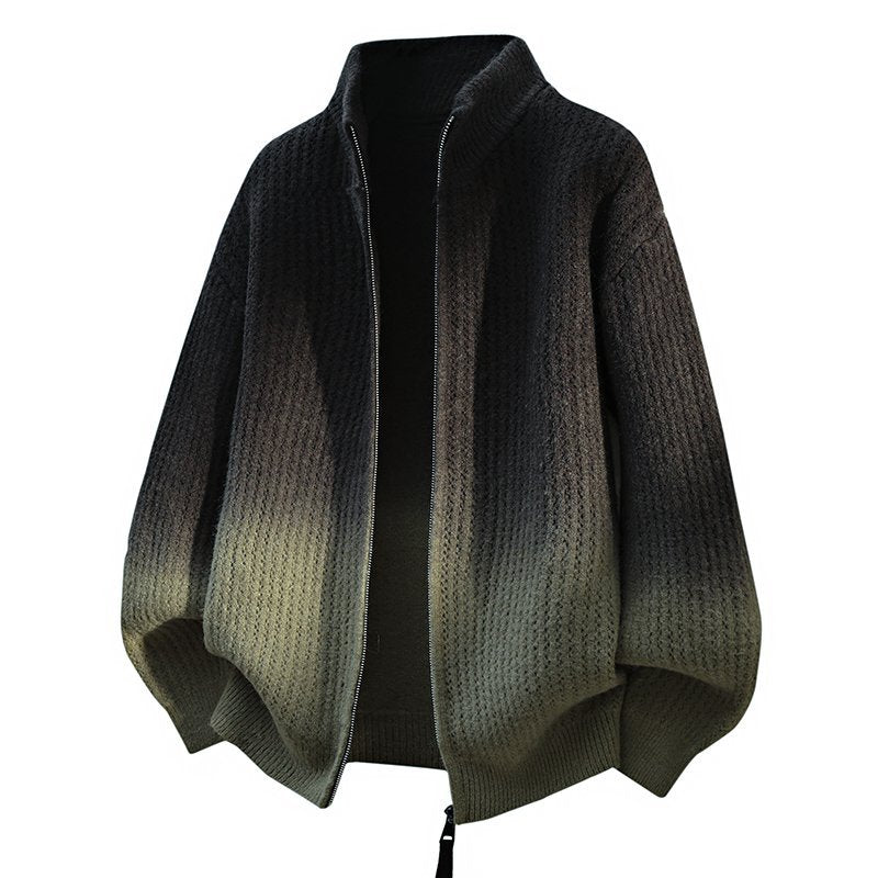 Men's Gradient Zip-Up Stand Collar Knit Sweater