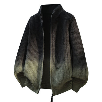 Men's Gradient Zip-Up Stand Collar Knit Sweater