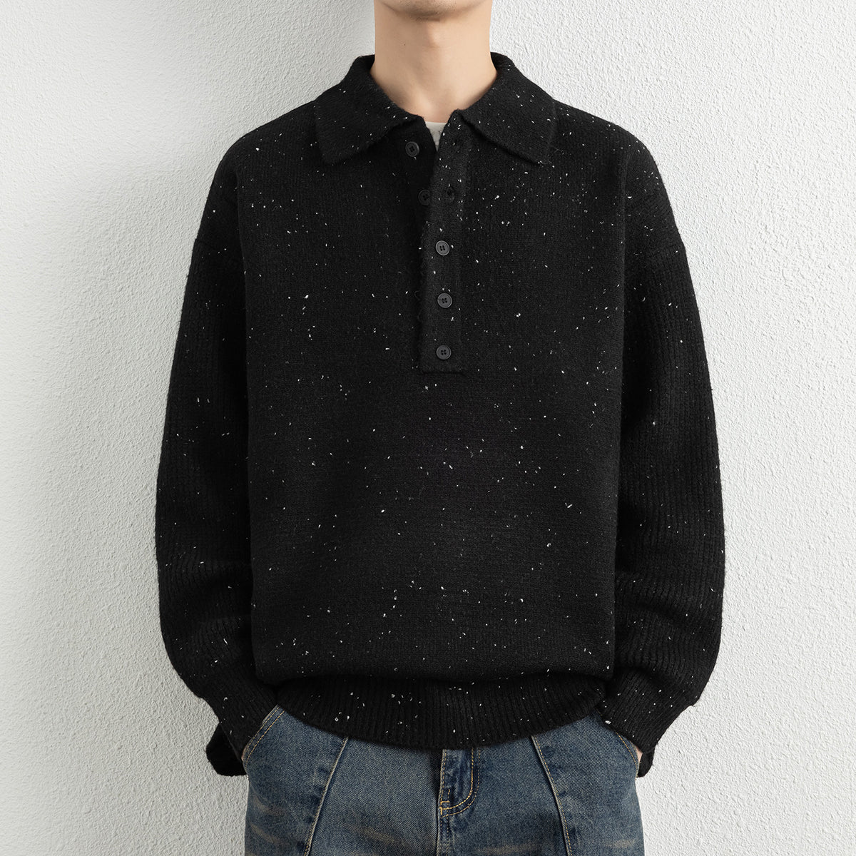 Men's  Lapel Collar Loose Knit Sweater