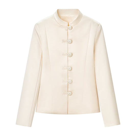 Elegant satin waistband buckle embellished jacket