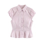 Single breasted striped ruffle edge shirt for women