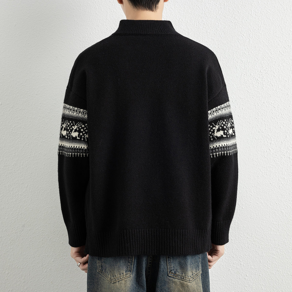 Casual Color Block Long Sleeve Half Zip Stand Collar Men's Sweater