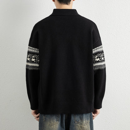 Casual Color Block Long Sleeve Half Zip Stand Collar Men's Sweater