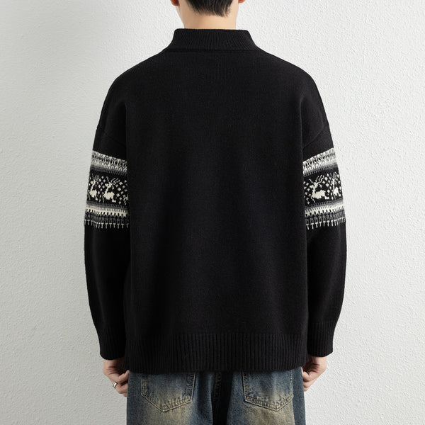 Casual Color Block Long Sleeve Half Zip Stand Collar Men's Sweater