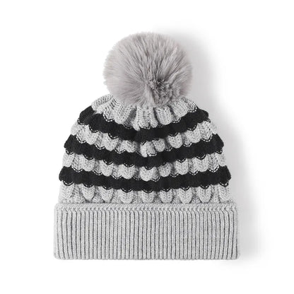 Striped contrast knit hat with pom-pom - view 5