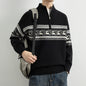 Casual Color Block Long Sleeve Half Zip Stand Collar Men's Sweater