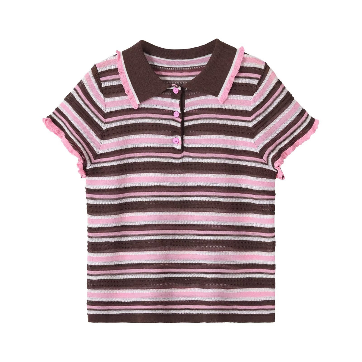striped knitted polo shirt for women
