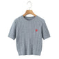 Short sleeved embroidery college style knitted sweater