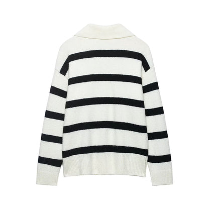 Lazy style soft and sticky striped contrasting pullover sweater