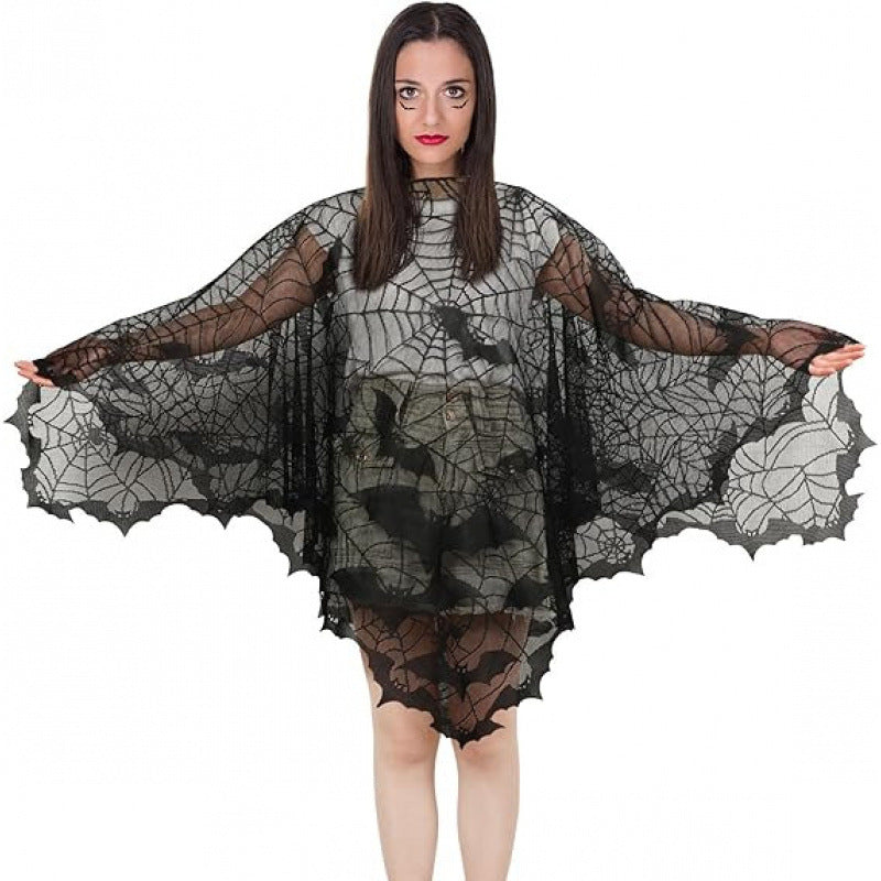 Halloween Party Costume Lace Skull Cape Day of the Dead Women's Cloak Digital Print Bone Skeleton Shawl