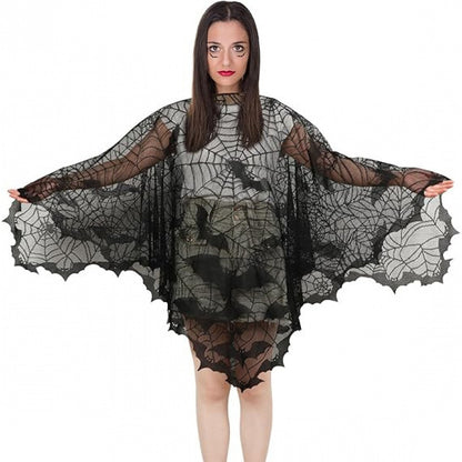 Halloween Party Costume Lace Skull Cape Day of the Dead Women's Cloak Digital Print Bone Skeleton Shawl