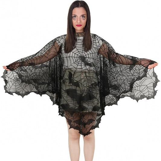 Halloween Party Costume Lace Skull Cape Day of the Dead Women's Cloak Digital Print Bone Skeleton Shawl