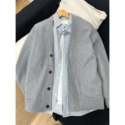 Men's Heavyweight V-Neck Open-Front Sweatshirt Jacket