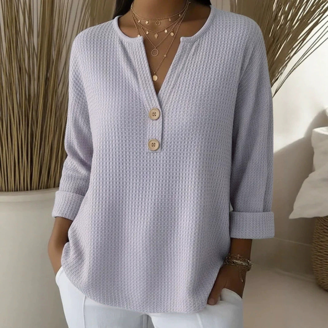 V-neck Waffle Knit Women's Sweater