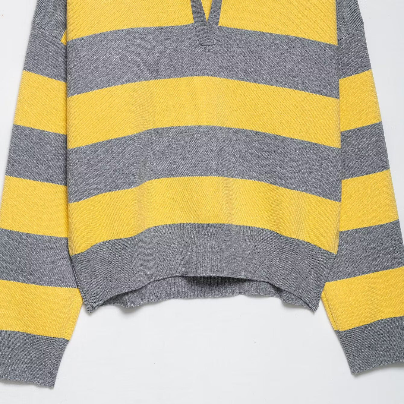Striped polo shirt collar knit sweater
