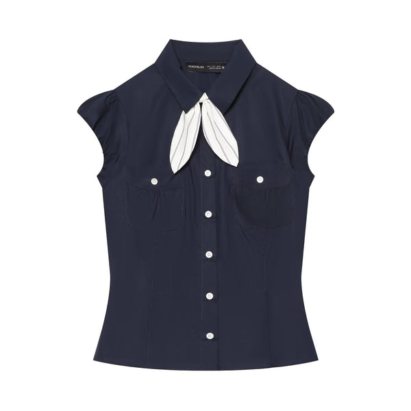 Bow tie tied bubble sleeve shirt for women