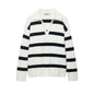 Lazy style soft and sticky striped contrasting pullover sweater