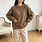 Solid color lace long sleeved pullover sweater