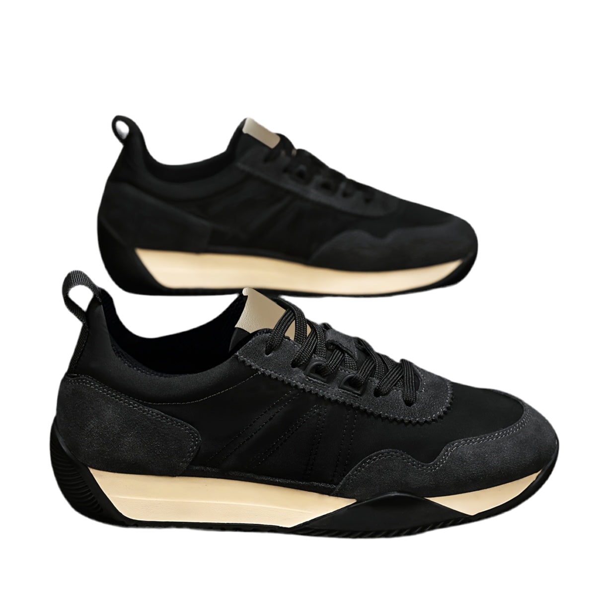 Chaussures de randonnée décontractées élégantes pour hommes - Dessus en tissu respirant, Semelle en PVC durable, Fermeture à lacets, Tenue d'extérieur et décontractée toutes saisons - Noir