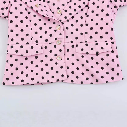 Two button polka dot short sleeved shirt for women